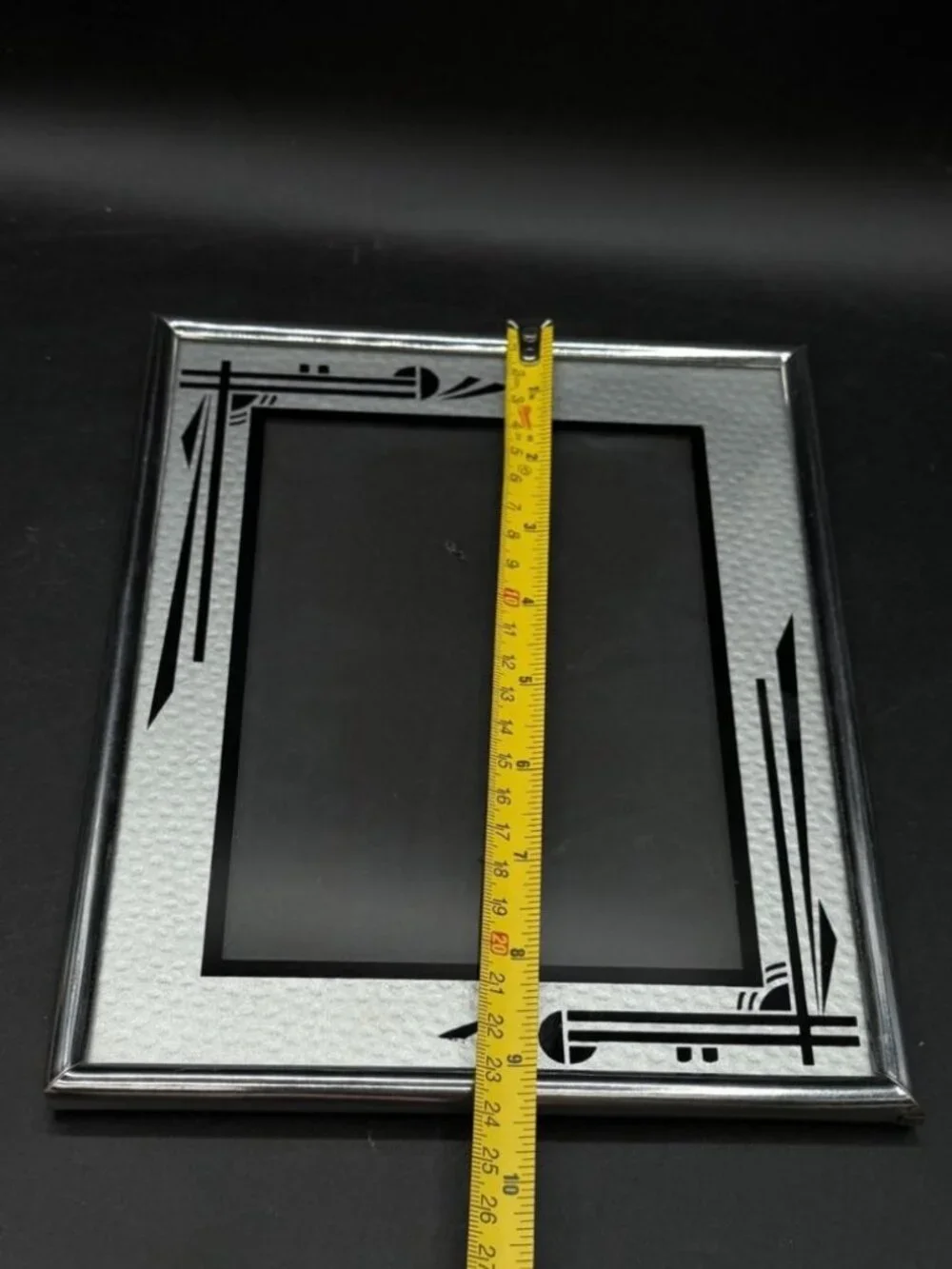 Art Deco Style Picture Frame Silver Black Reverse Painted 7” X 9”